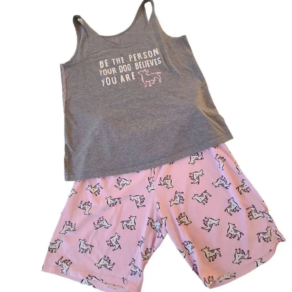 HUE Womens Cotton Blend Tank & Shorts Pajama Set Medium
